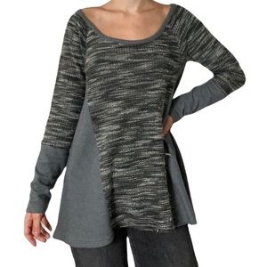 Long cozy blue patchwork sweater